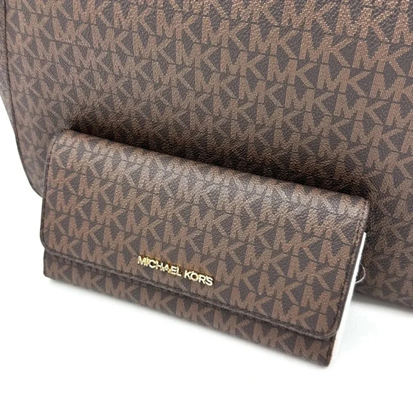 Michael Kors Large Jet Set Travel Chain Shoulder Bag & Trifold Wallet Brown - Picture 11 of 14